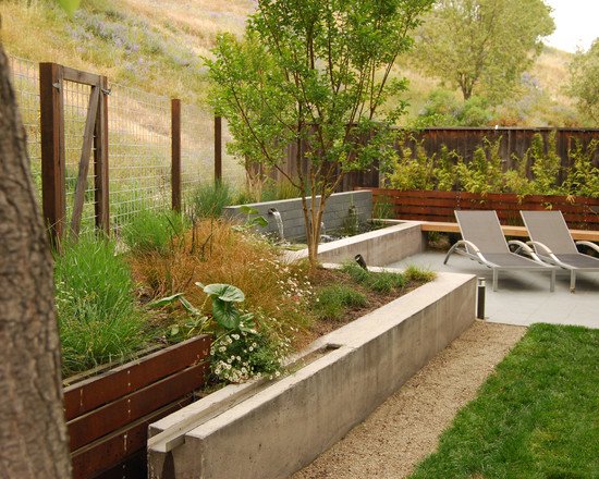 landscape design ideas retaining wall water features waterfall wire fence