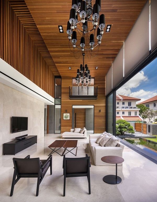 ideas black leather sofa white walls wooden ceiling