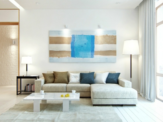 stylish interior white corner sofa wall art