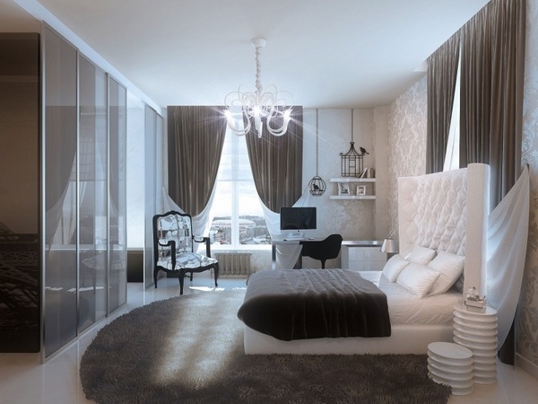 luxury living room ideas white gray glossy wardrobe chandelier