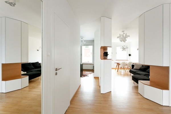 minimalist interior design white partition walls Aviator Apartment