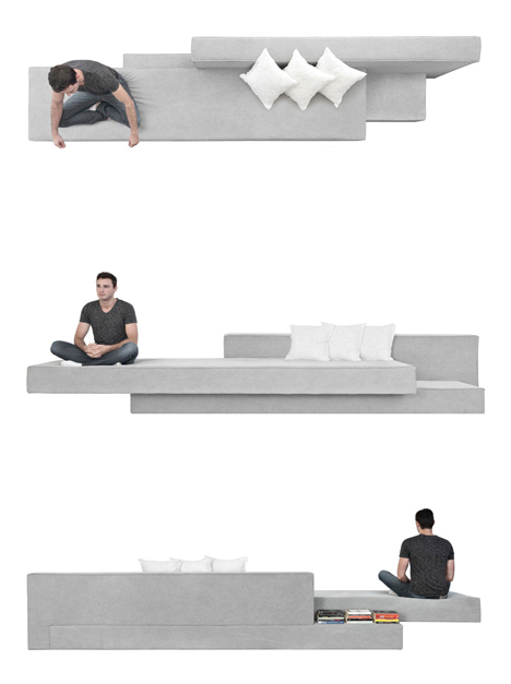 minimalist interior grey cantilevered sofa by Paulo Kobylka original furniture design