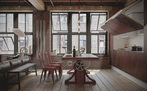 modern apartment furniture industrial style wood metal