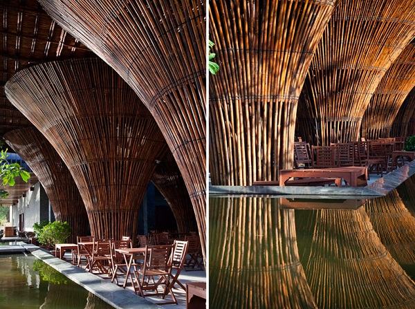 modern architecture massive bamboo pillars