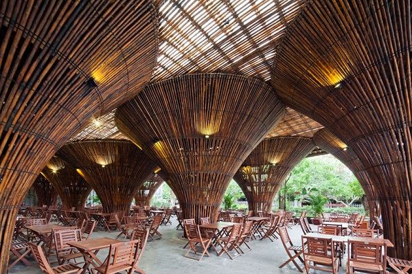 modern architecture natural materials bamboo pillars