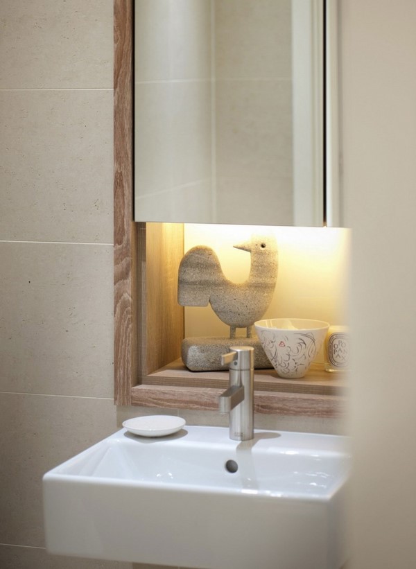 modern bathroom idea small sink built in shelf lighting cabinetry