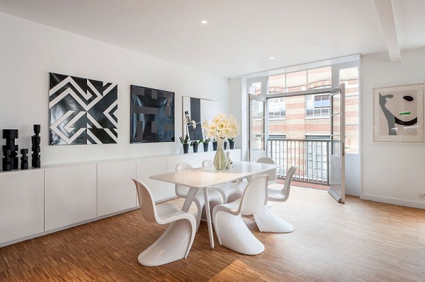 modern dining room furniture white plastic East London Penthouse