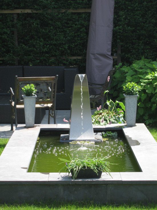 modern garden design stainless steel fittings waterfall concrete pool
