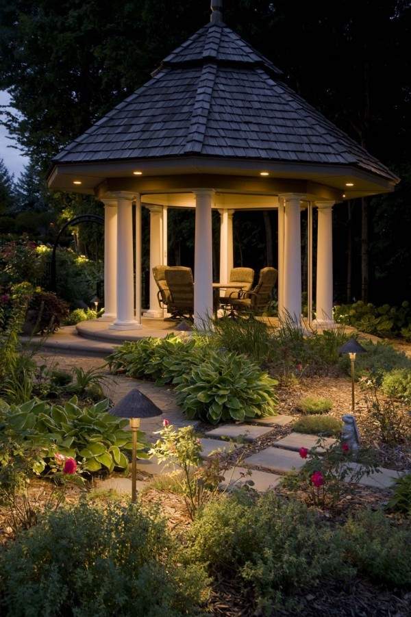 modern garden lighting design pergola seating area
