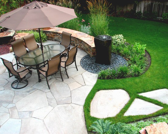 modern garden water features rock fountain iron patio furniture