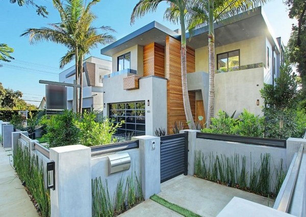 modern home exterior design ideas garden fence concrete low shrubs