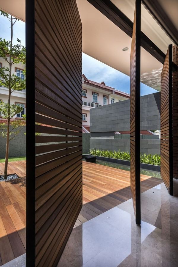 modern home exterior patio deck privacy garden wall water feature