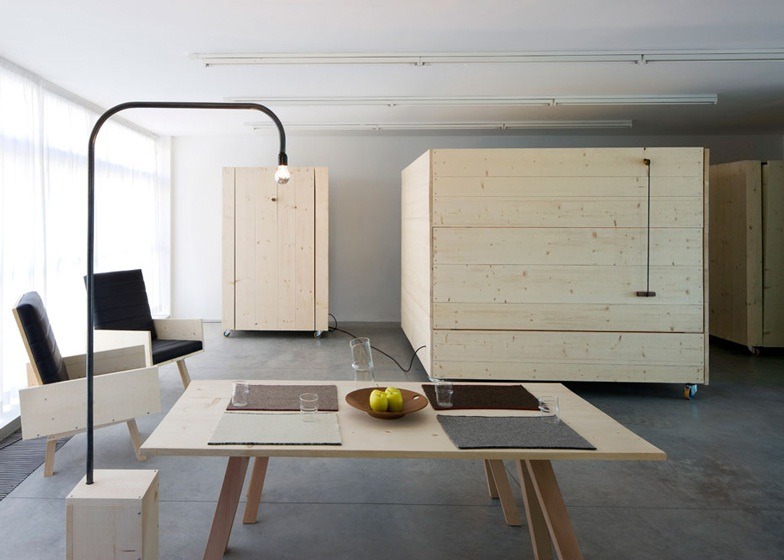 modern home furniture design Harry Thaler Atelierhouse pine wood furniture flexible use