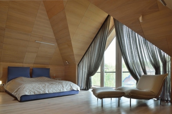 modern loft wooden panels gable roof relax chair curtains