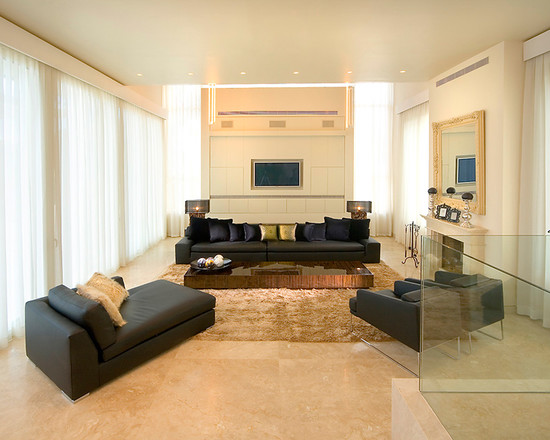minimalist living room leather furniture design shaggy rug