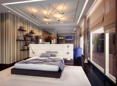 modern-open-bedroom-design-recessed-ceiling-lighting-Penthouse-Moscow