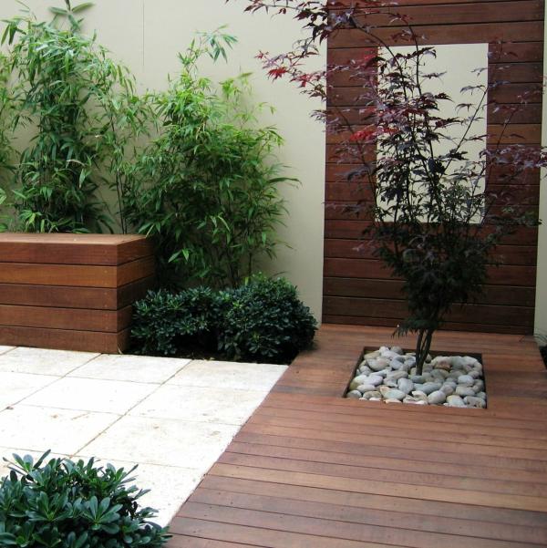 modern patio asian style design wooden deck bamboo trees