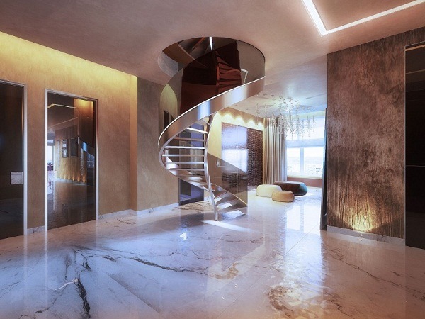 modern stairs design spiral staircase metal penthouse apartment Moscow