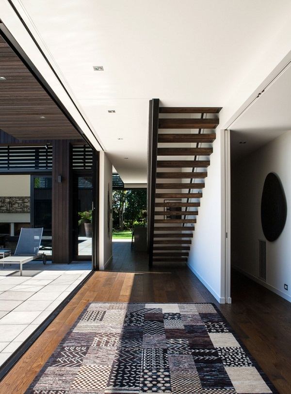 modern wooden staircase dark brown