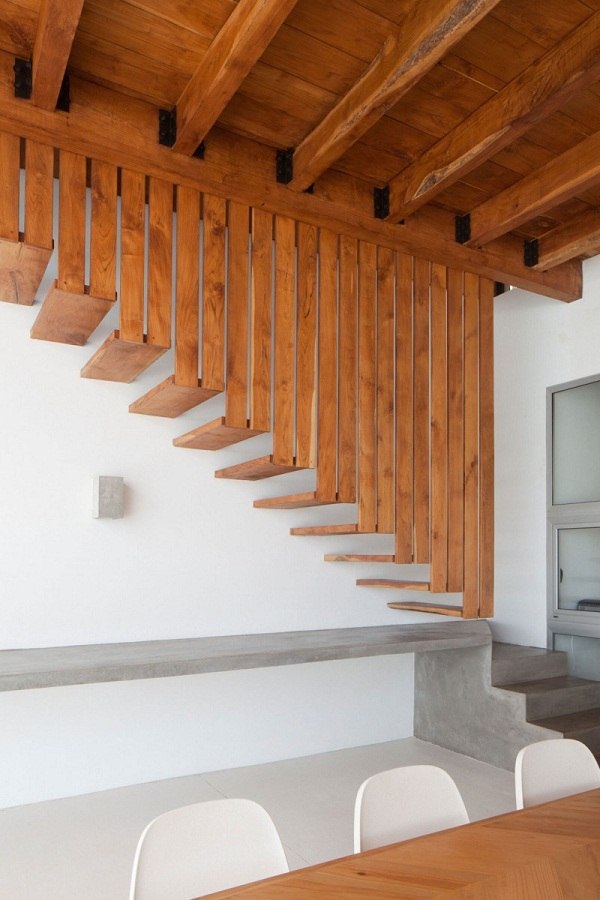 original interior wooden stairs design Costa Azul House