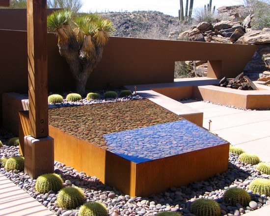 patio landscaping garden water features basin cacti succulents