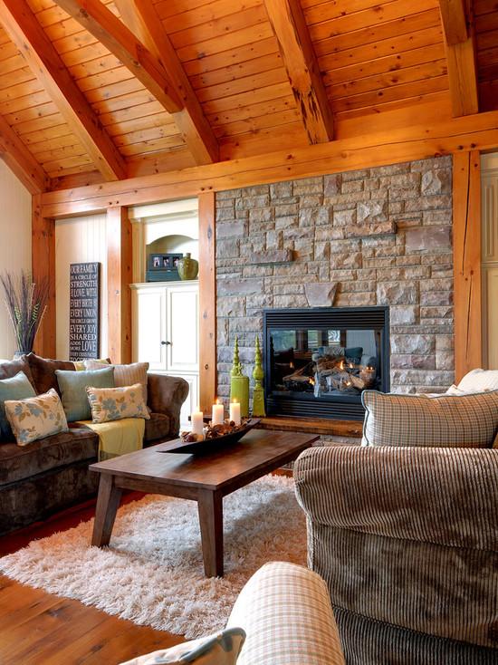 rustic style living room design fireplace wooden ceiling coffee table