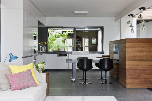 small kitchen design dining area steel counter Fitzroy House