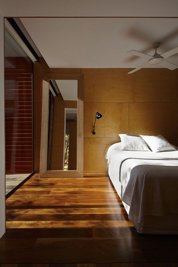stylish bedroom plank floor wooden wall panels free standing mirror Moor Street