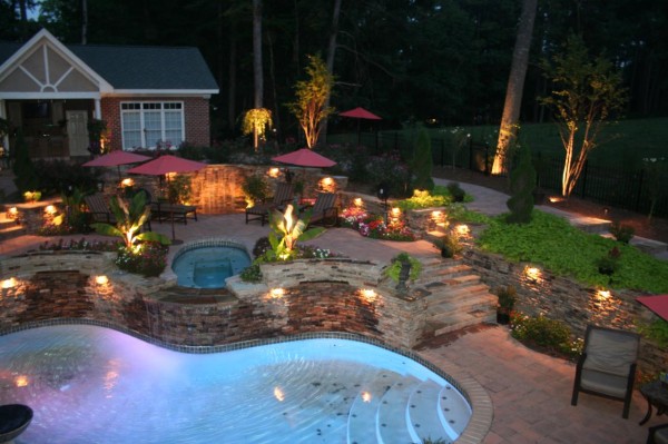 unique lighting design exterior landscaping swinning pool