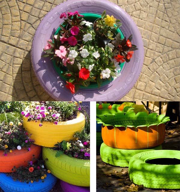 DIY decoration Ideas with old car tires flower pots