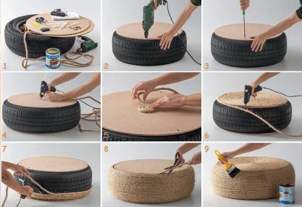 DIY decoration ideas old car tire stool 