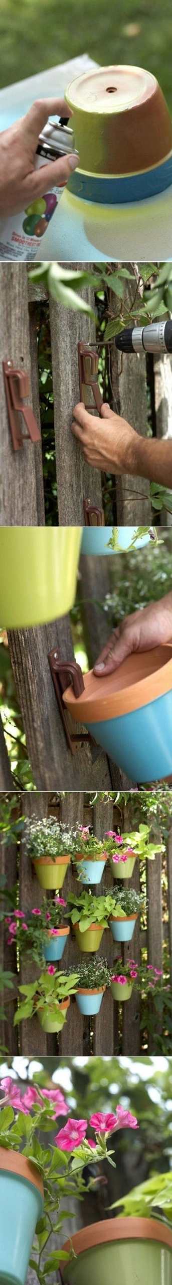 DIY-fun-crafts-homemade-garden-decoration-ideas-colorful-flower-pots-fence