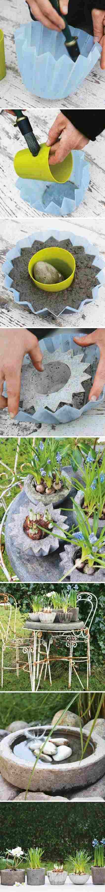 DIY garden decoration ideas concrete flower pots planters