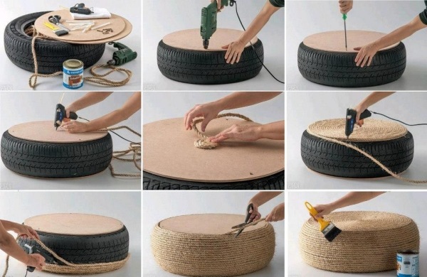DIY projects tutorial car tire stool