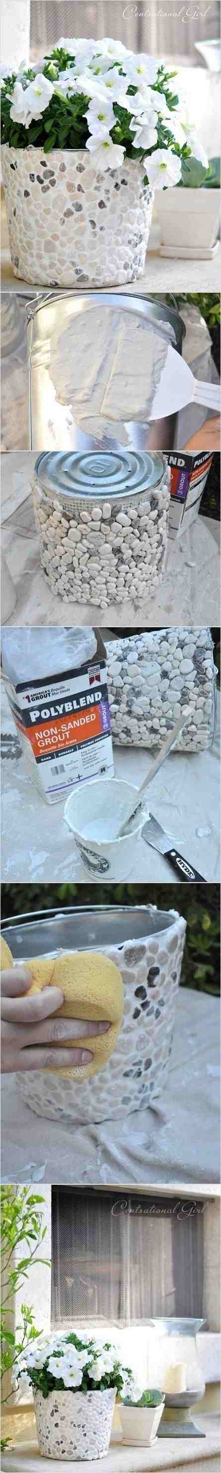 DIY ideas flower pots pebbles