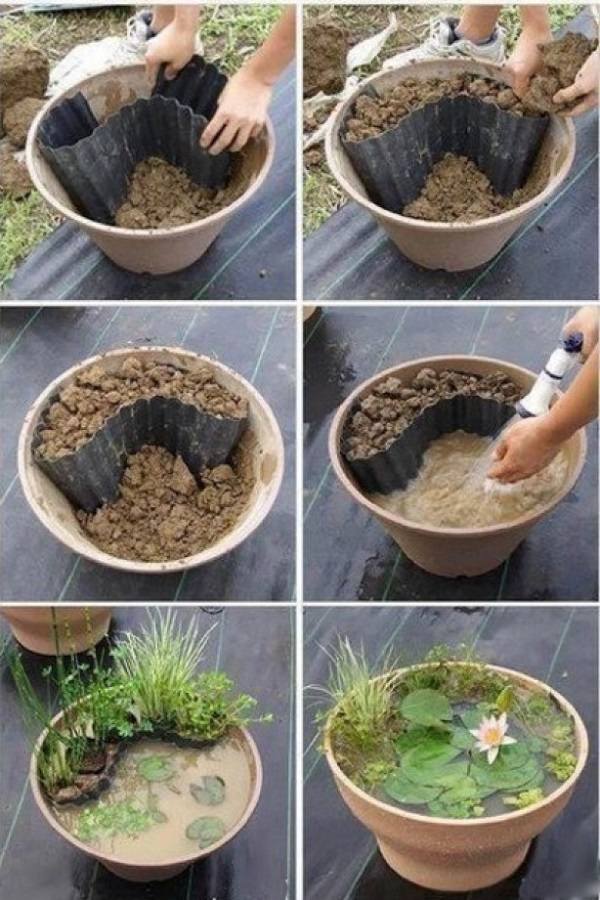 DIY ideas fun crafts lily flower pot garden pond