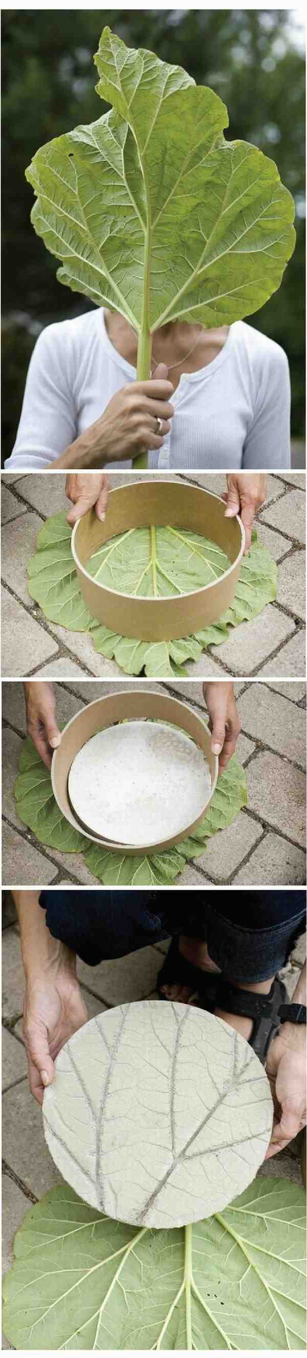 DIY ideas tutorials stepping stones leaf concrete