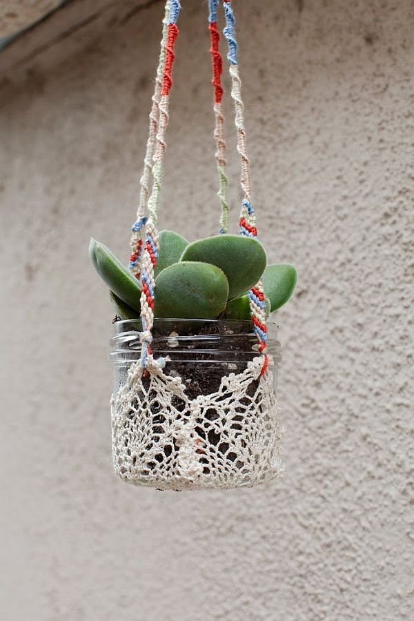 planters and glass jar hanging planters