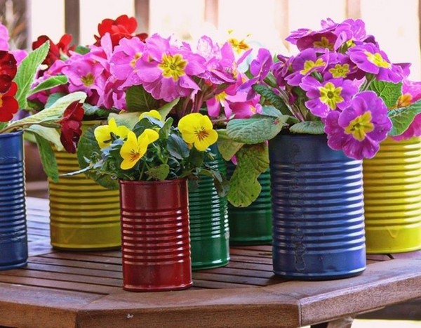 planters and painted tins spring decor