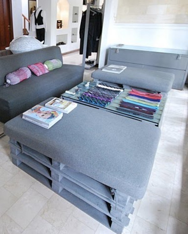 Eco Furniture from used pallets gray living room interior