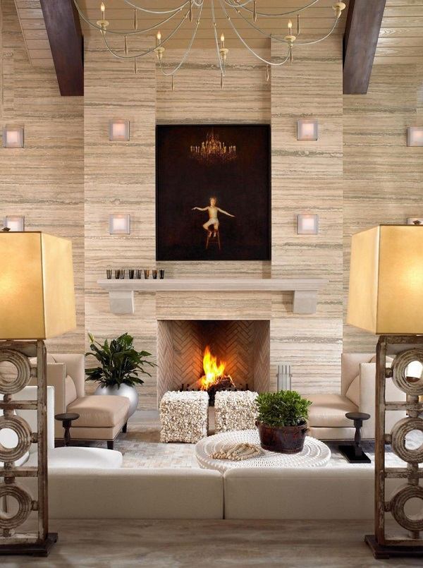 Fireplace and stone wall 