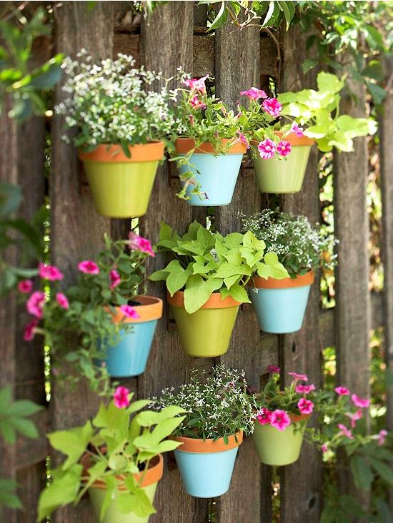 backyard decoration vertical gardens flower pots garden fence