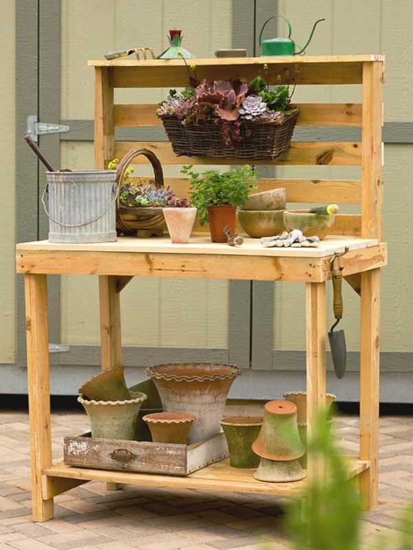 Garden table potted plants wooden pallets