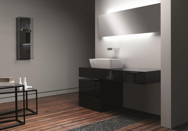 High quality Italian bathroom furniture by Toscoquattro dark wood vanity unit