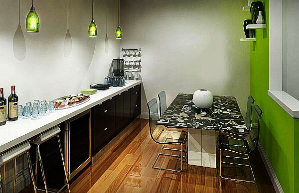 Minimalist kitchen design ideas green accent wall