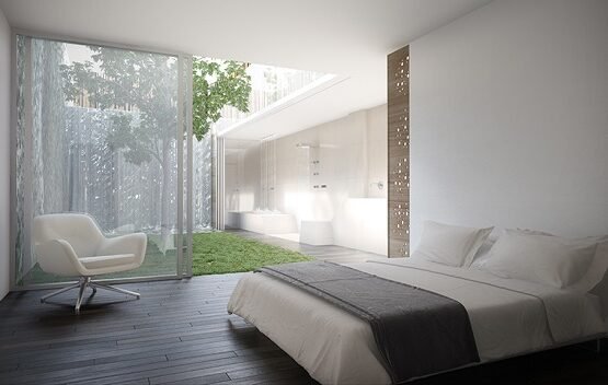 Modern-apartment-interiors-by-intercon-elegant-minimalist-bedroom-design-sliding-glass-doors