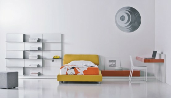 Teenager room design white grey color accents