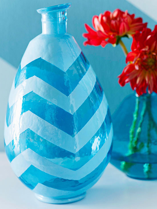Vase beautiful blue color tape paint diy Mother's day gifts