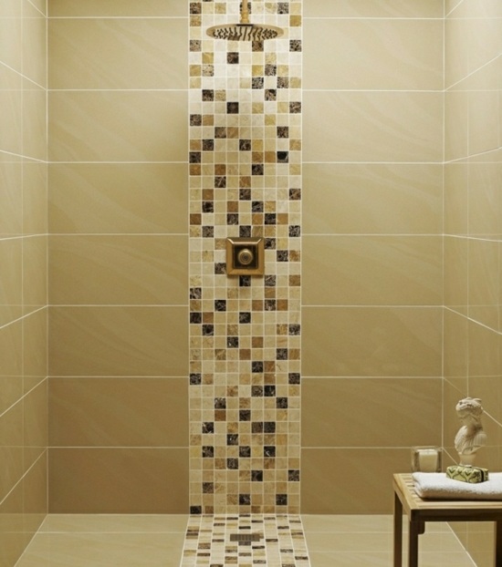 beige brown mosaic tiles shower