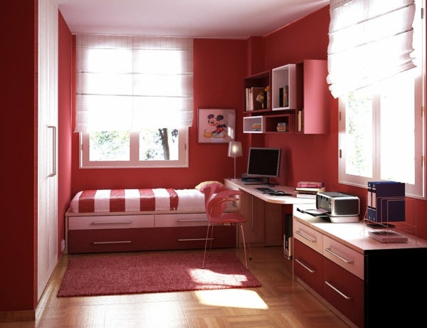 compact red room
